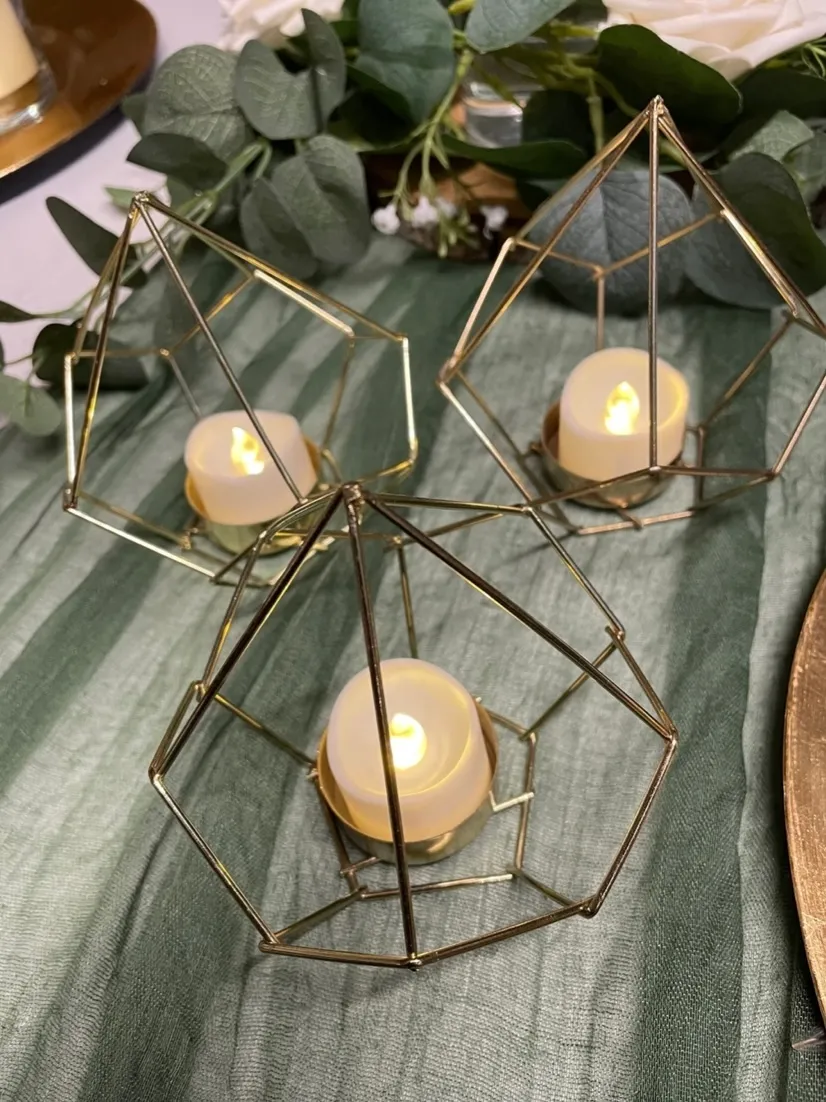 Mini Gold Tea Light Holders with Flameless Tealights