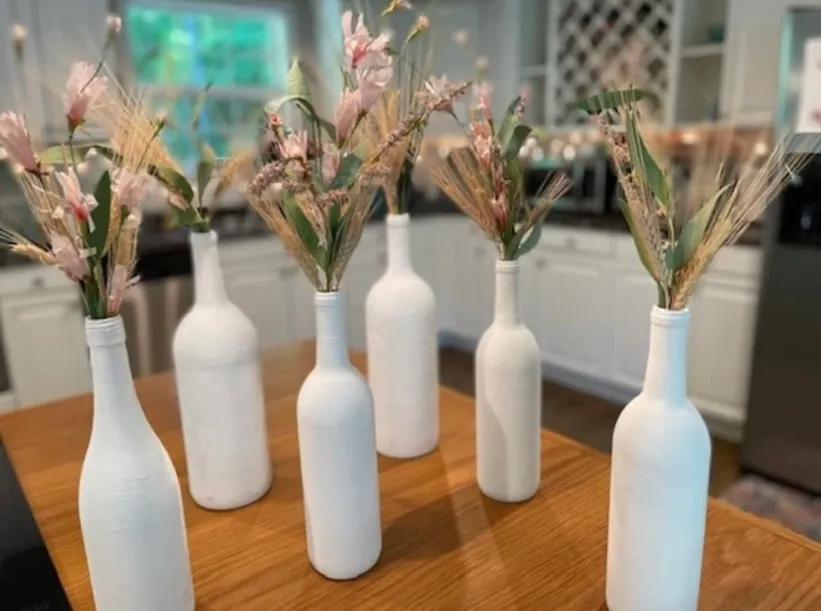 White Milk-Painted Bottles with Flowers