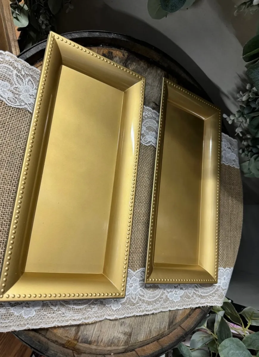 Gold-Beaded Rectangular Chargers