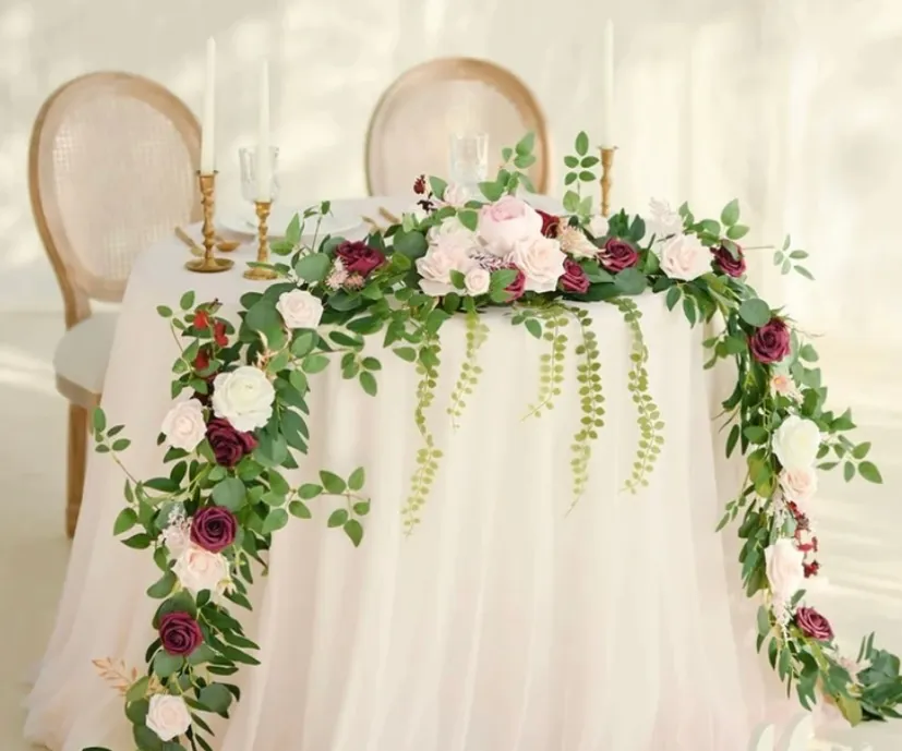 Ling’s Moments 9.5’ Romantic Marsala & Blush Sweetheart Table Garland