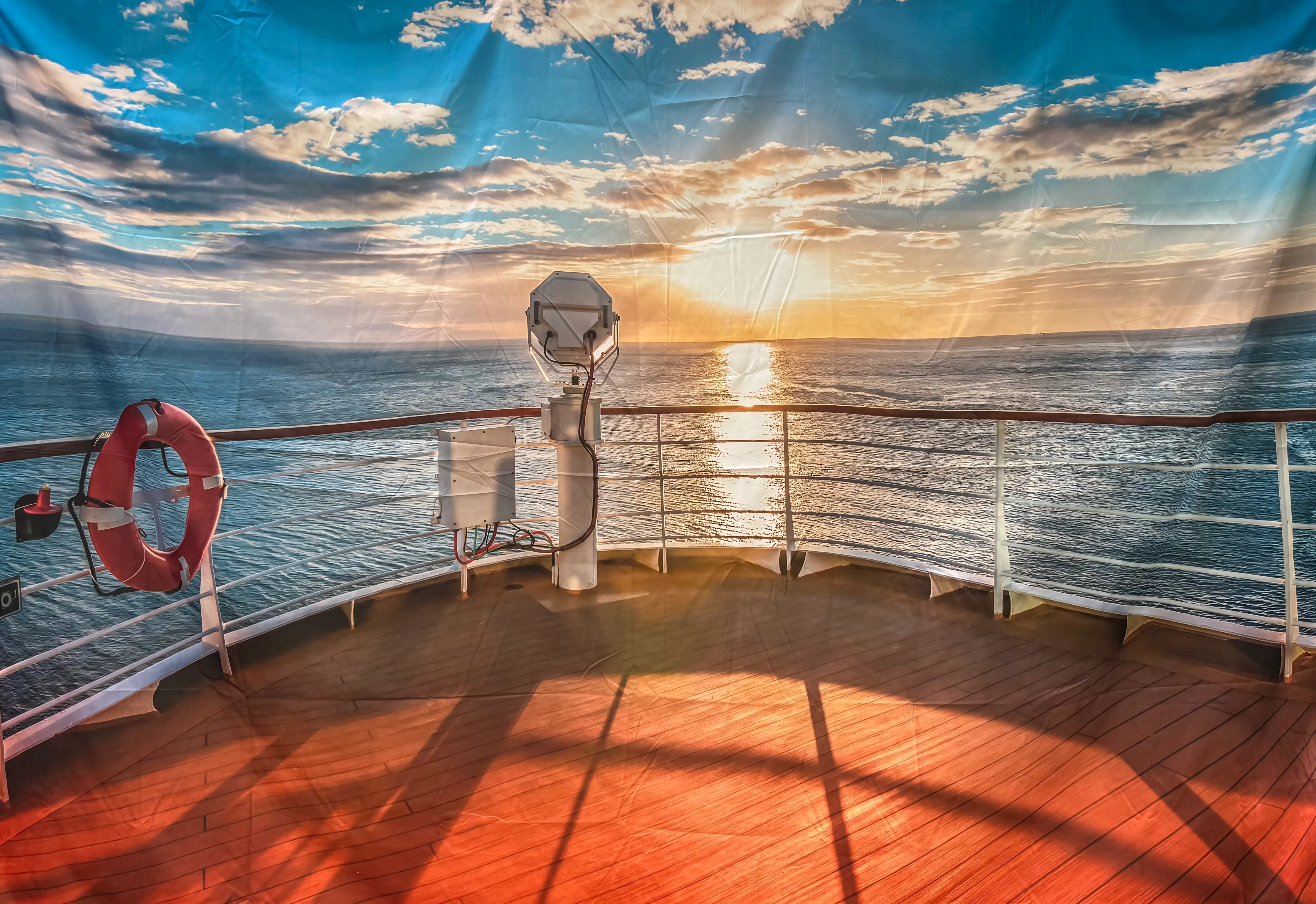 Cruiseship Deck Overlooking Ocean Backdrop
