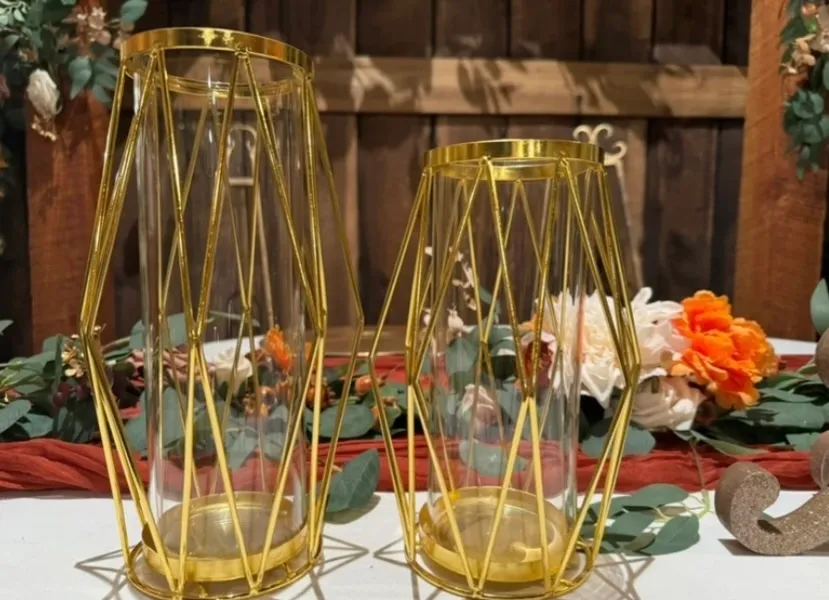 Lalissa Gold Geometric Vases with Glass Candleholders 