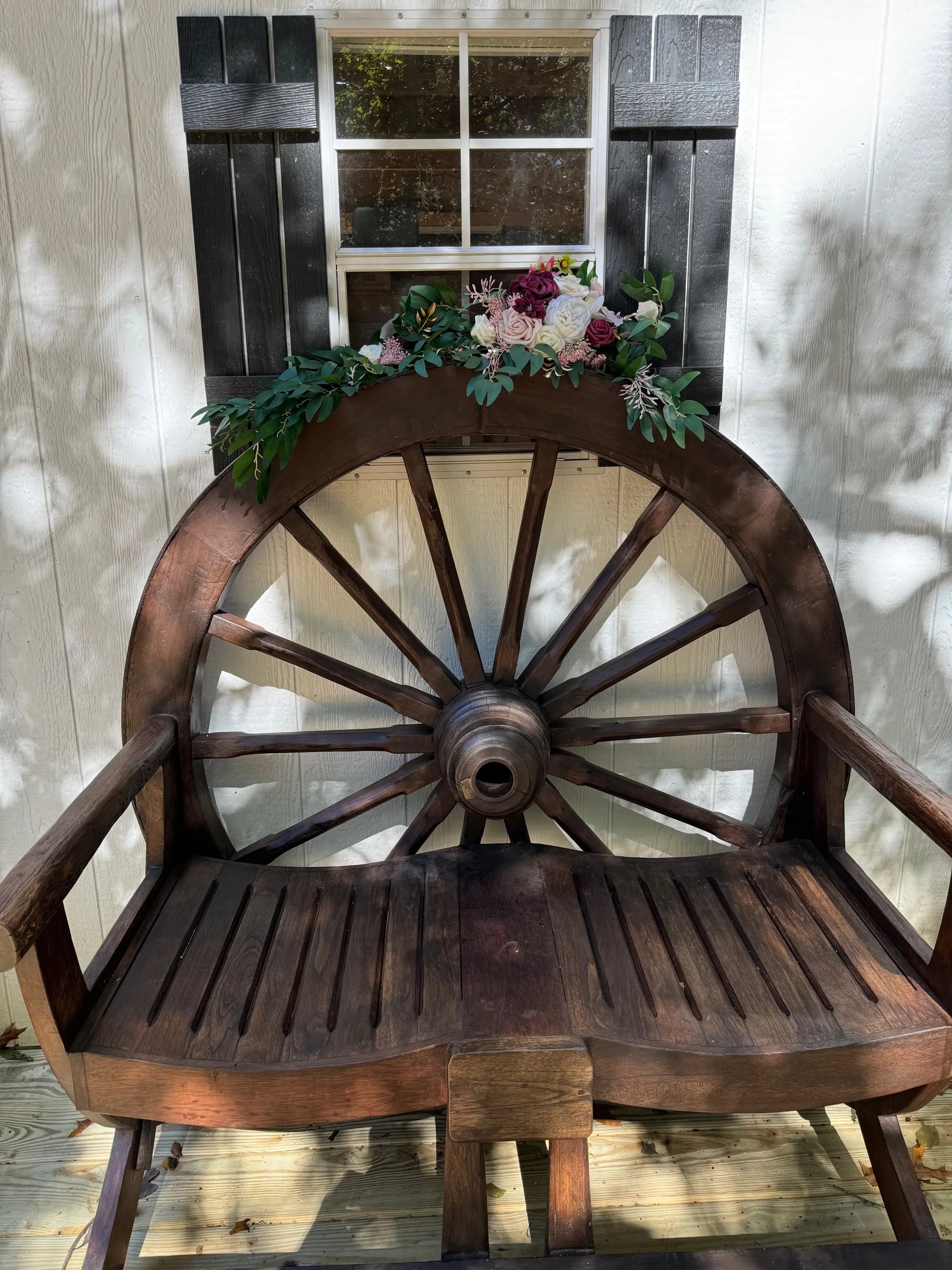 Wooden Wagon Wheel Two Seater Bench