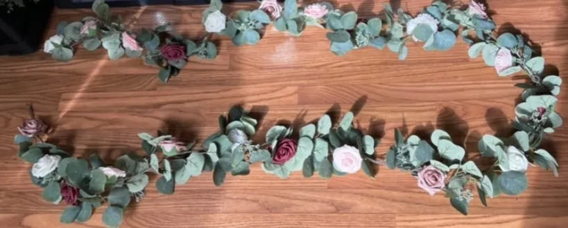 8’ Dusty Rose, Burgundy & Ivory Rose & Eucalyptus Garland