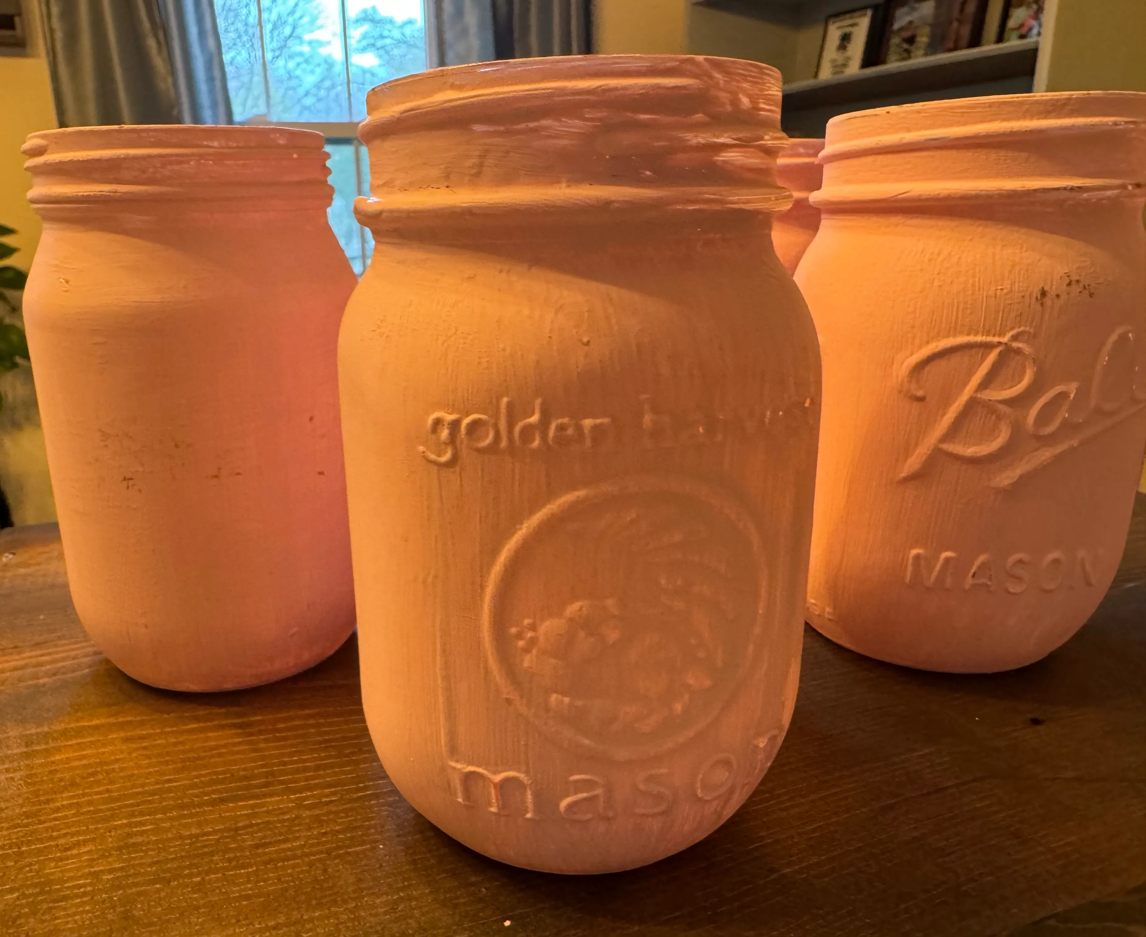 Pink Milk-Painted Mason Jars