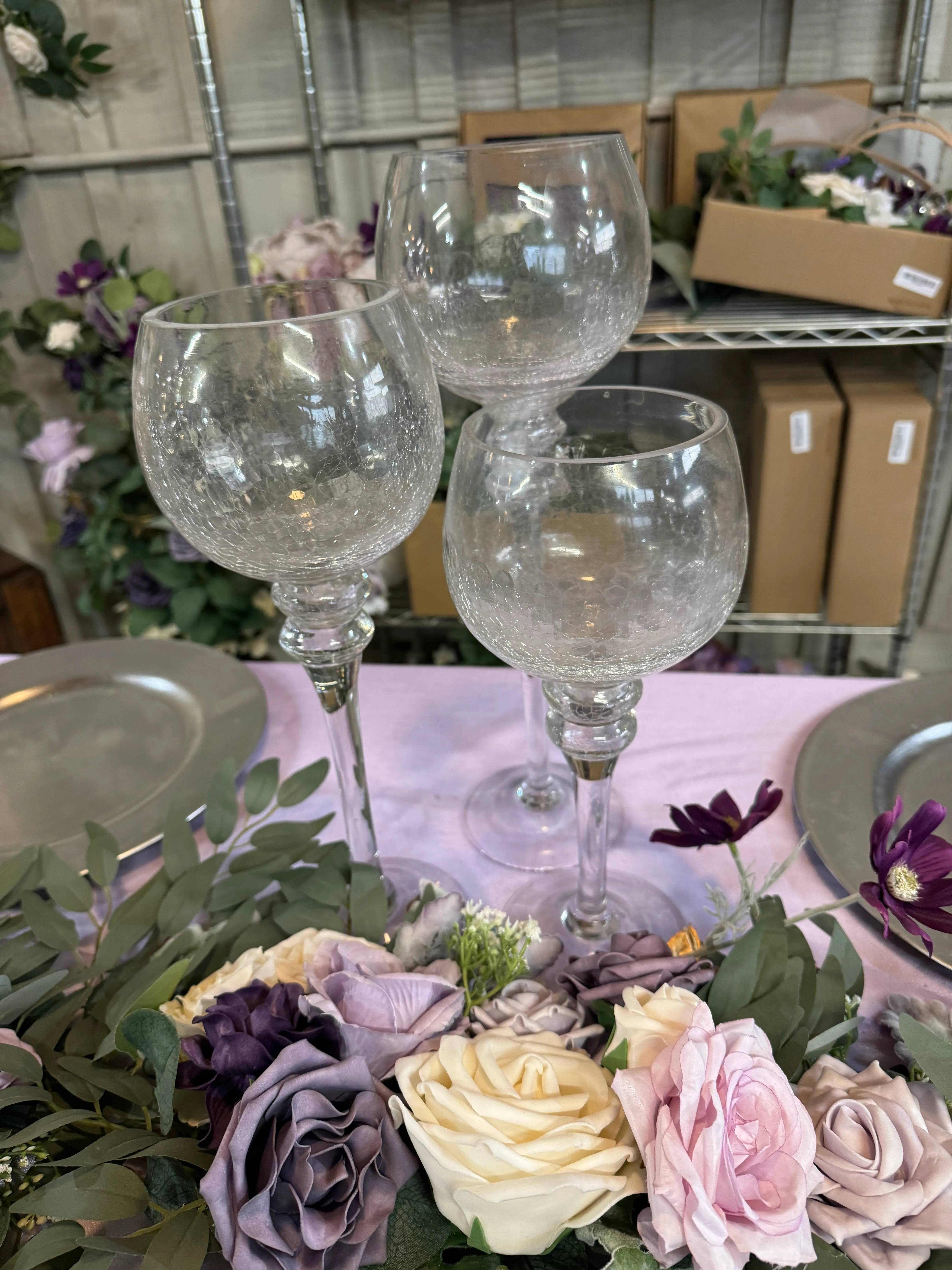 Glass Goblet Centerpieces  (Set of 3)