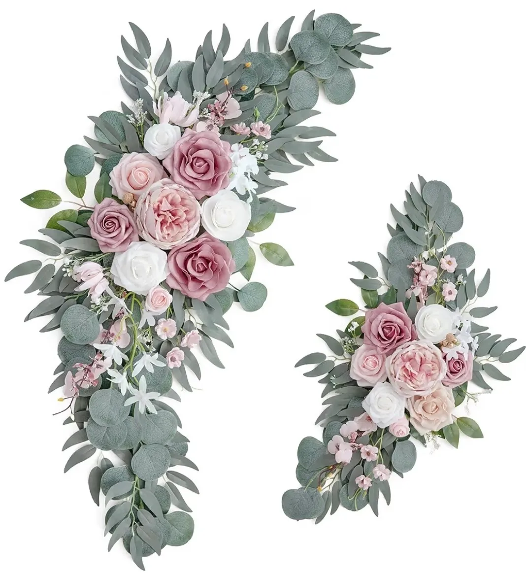 Dusty Rose & Cream Arch Flowers (2-piece set); large arrangement is 2.5ft.x14.8in., smaller arrangement is 2ft.x10in.)