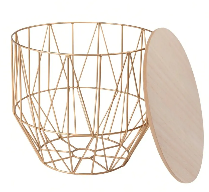 GOLD & WOOD TOP AUX TABLE M