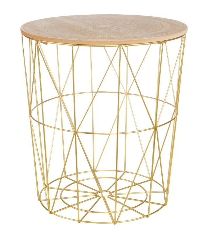 GOLD & WOOD TOP AUX TABLE L