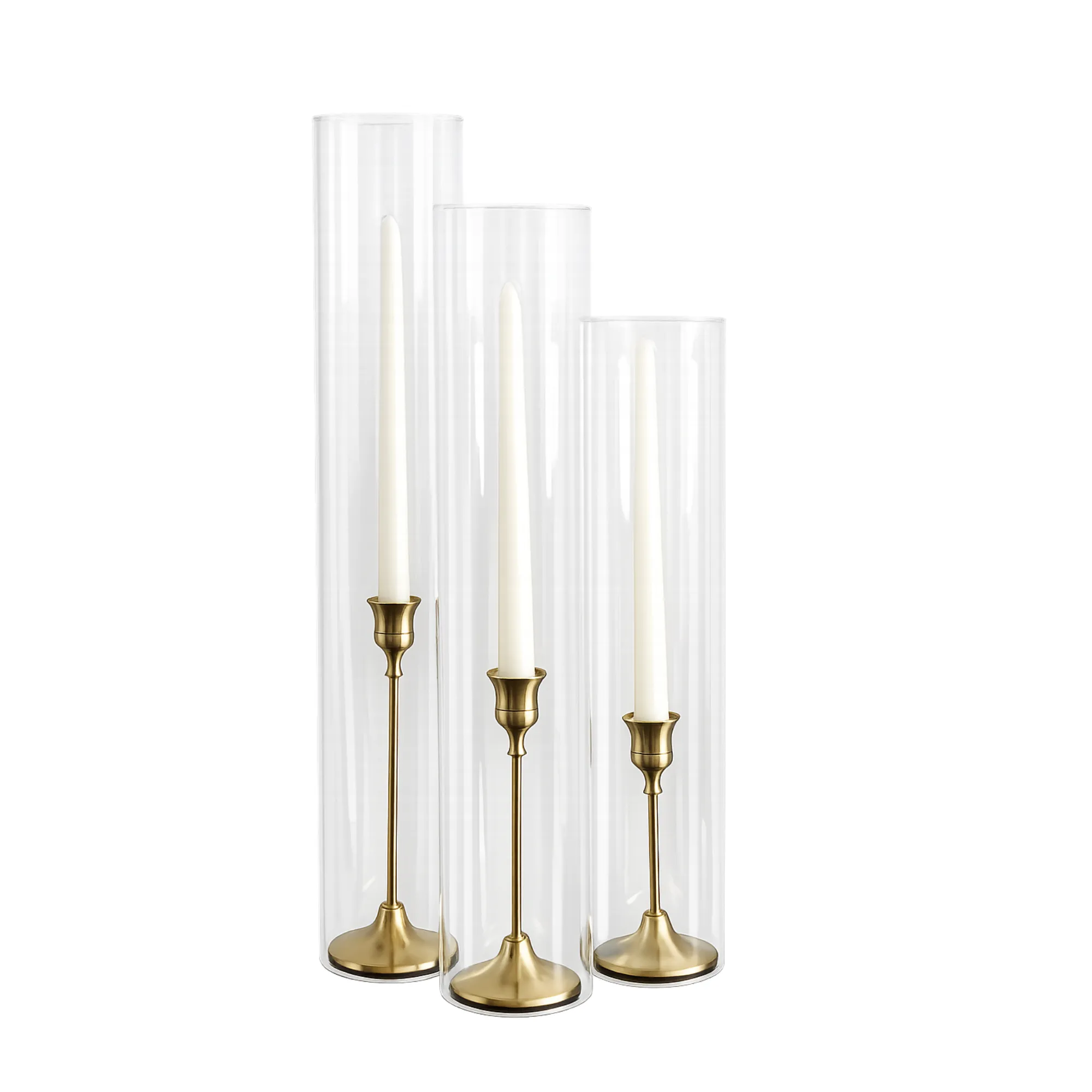 Brass Candle Holders with Hurricane Covers