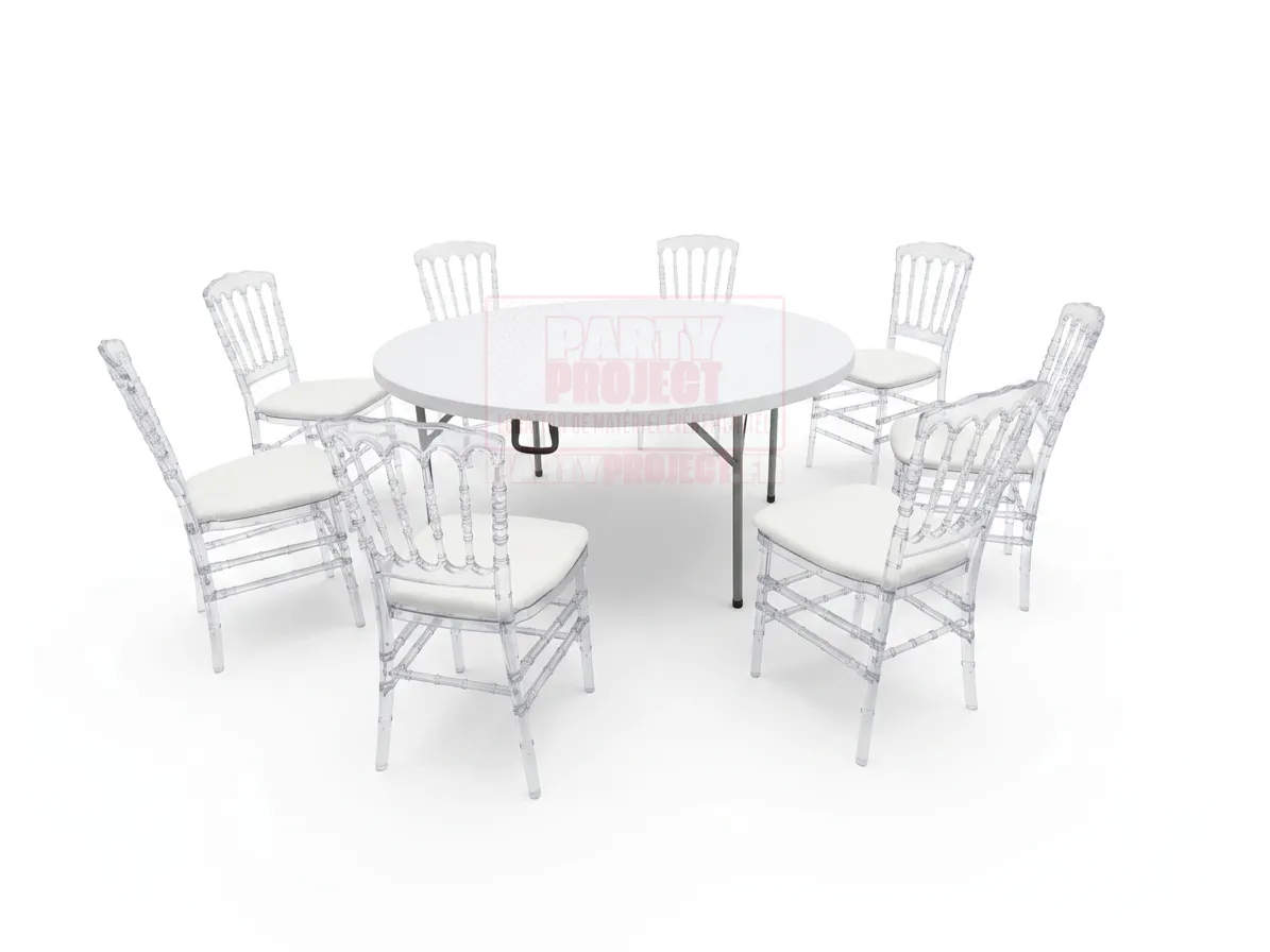 8 Chaises Napoléon Crystal + 1 Table 152cm