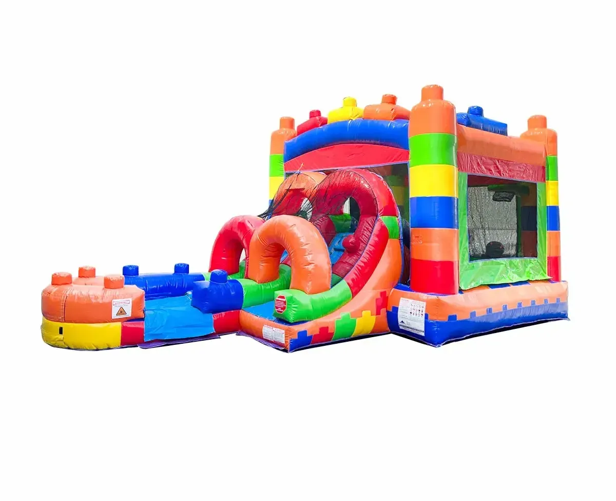 Building Block Inflatable Bounce House with Slide