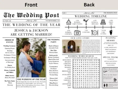 Newspaper Wedding Program/Timeline