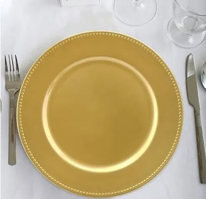Metallic Gold Beaded Rim Charger Plate