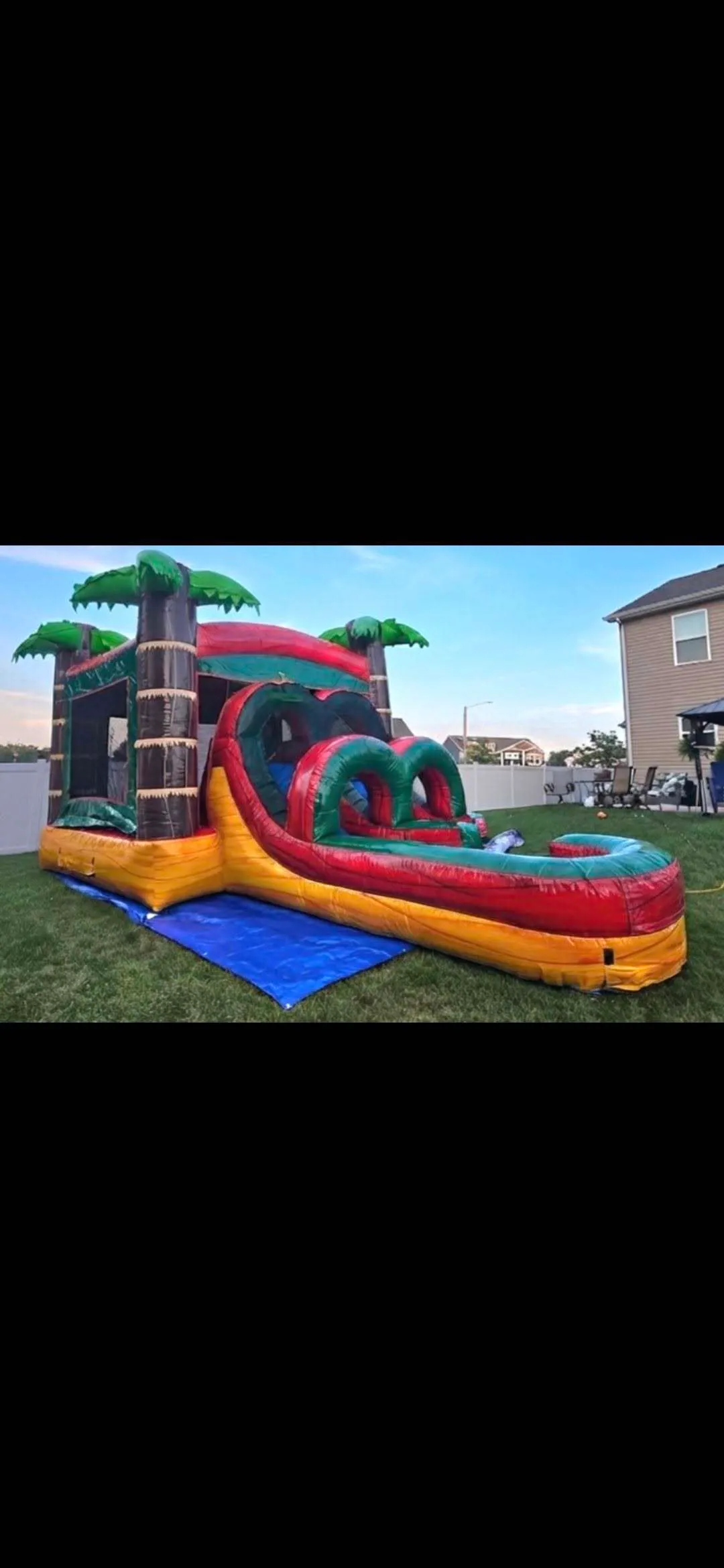 Tropical Fire Marble Bounce House Slide Combo