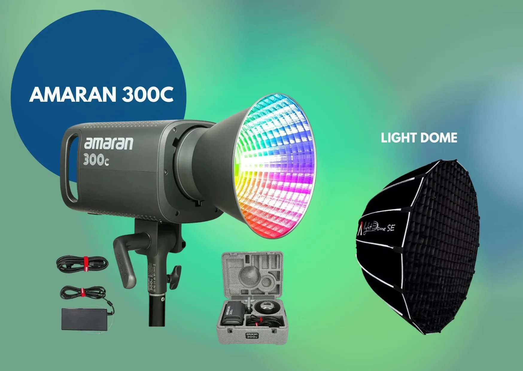 Aputure Amaran 300c  +  Light Dome II RGBWW COB LED Video Continuous Lighting 300W CCT 2500K-7500K Bowens Mount Point-Source LED 26,580 