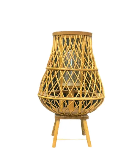 Lantern Rattan With Glass Hurricane 17.5” H