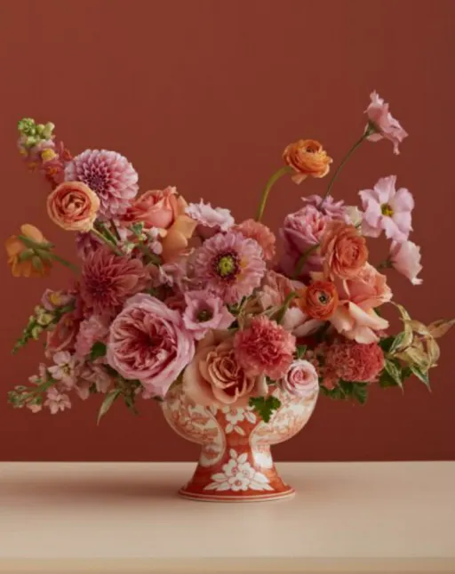 Vase Terracotta Orange Chinoiserie Compote