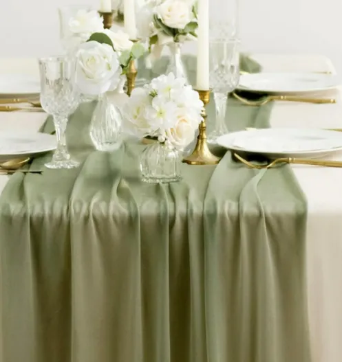 Table Runner Chiffon Olive Sage Green 29”x10’