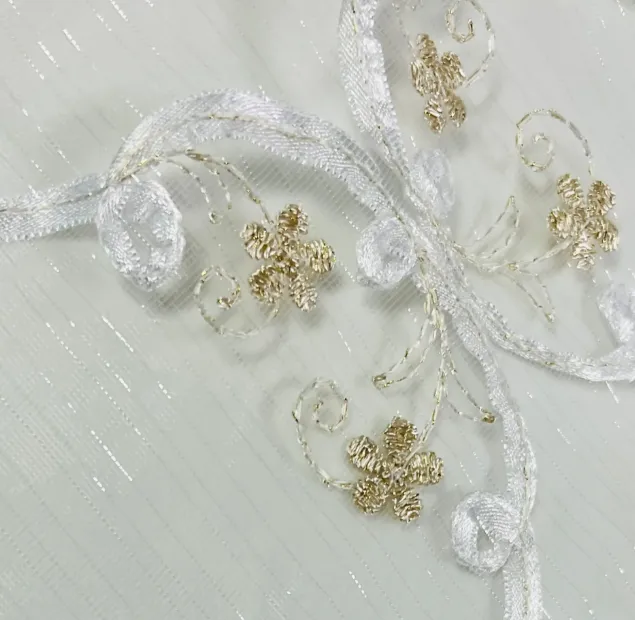 Table Linen Lace Metallic Gold Floral 108” Round