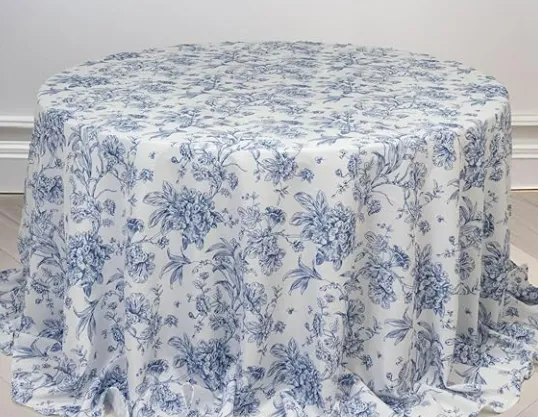 Table Linen Blue Floral Toile Chinoiserie 132”