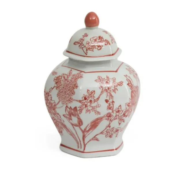 Vase Terracotta Floral Chinoiserie Ginger w/Lid