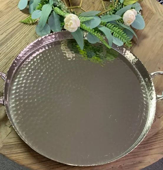 Tray Hammered Silver with Handles