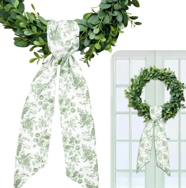 Sash Wreath Olive Green Chinoiserie Poly