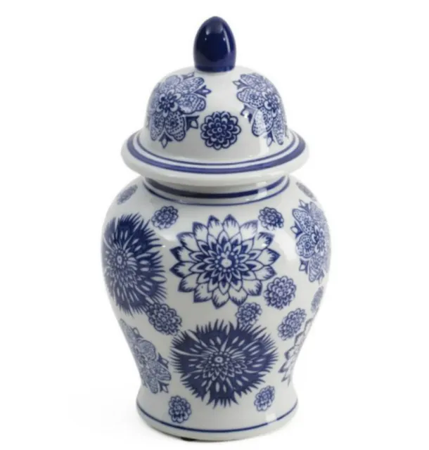 Vase Blue Floral Chinoiserie Ginger w/Lid