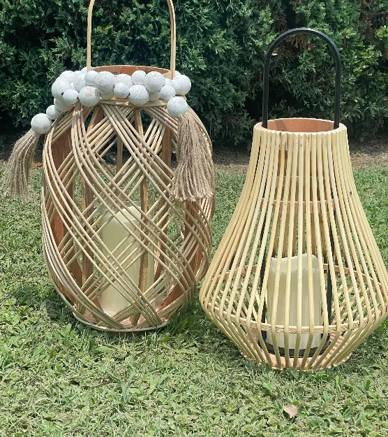 Lantern Natural Woven/Battery Candle 14” H