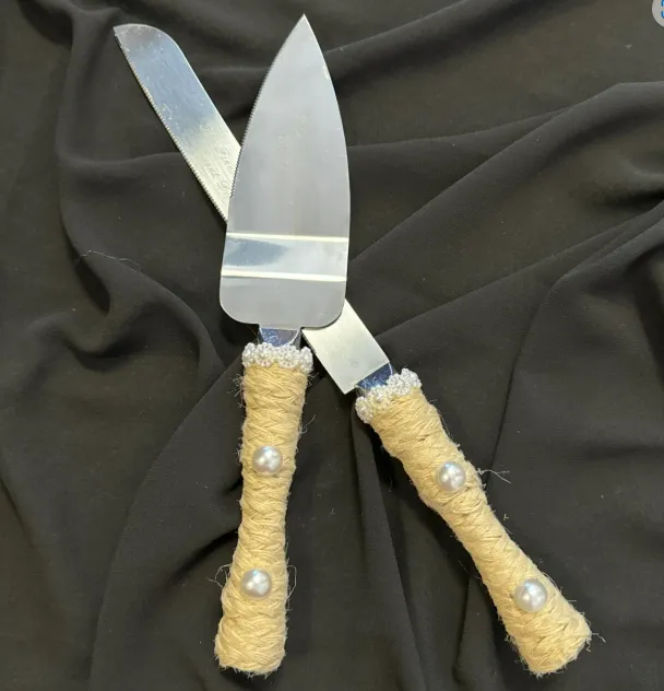Cake Server Set Burlap Twine With Pearls