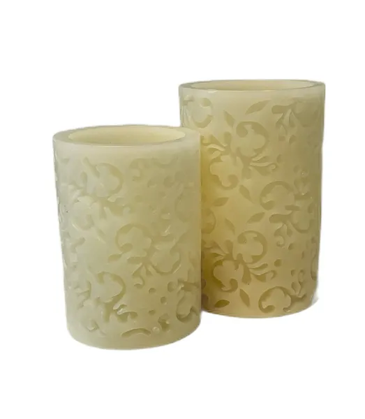 Battery Candle Pillar Ivory Embossed
