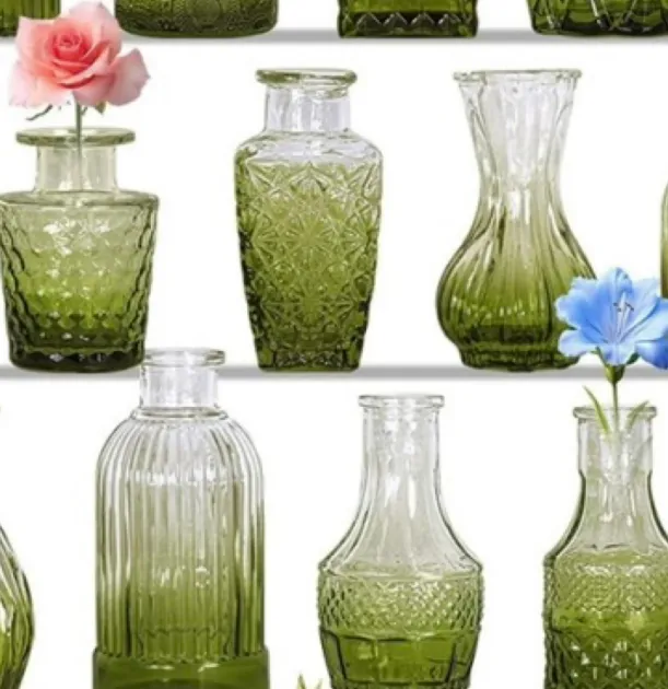 Bud Vase Olive Green Floral Chinoiserie
