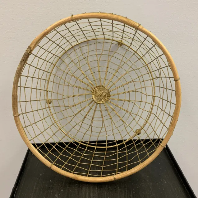 Basket Round Metal Bamboo Large 11.5”x5” H