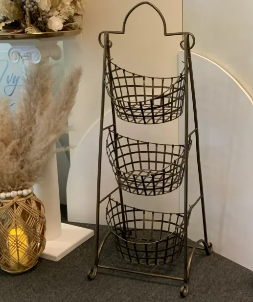 Display Metal Basket 3 Tier Gold