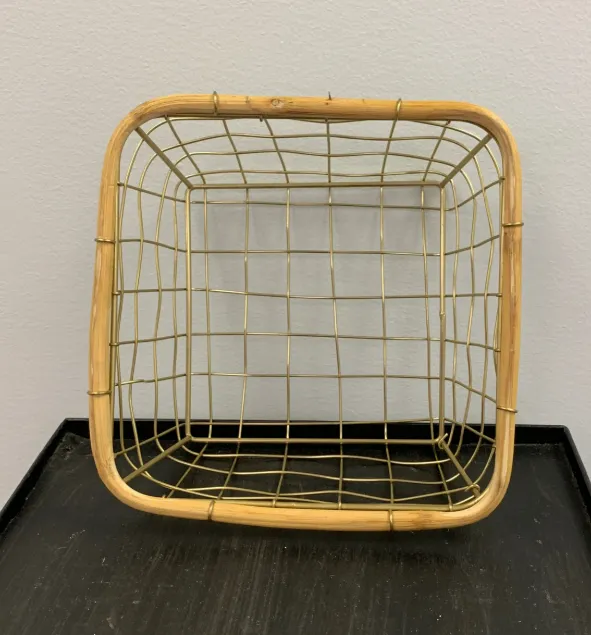 Basket Square Metal Bamboo Small 8”x4”H