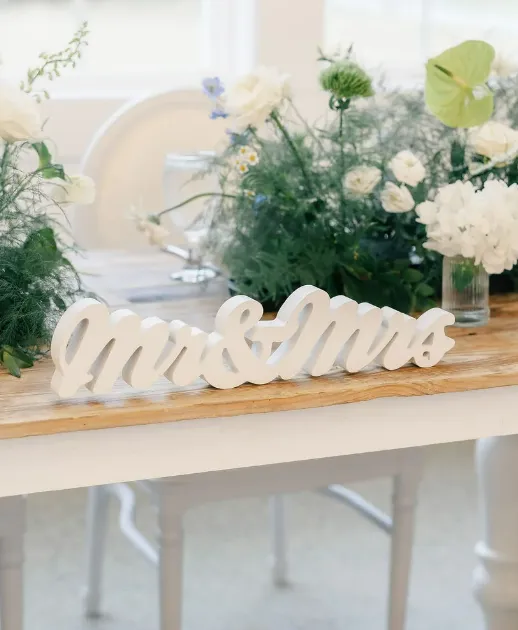 Wedding Sign Mr & Mrs White Script Tabletop