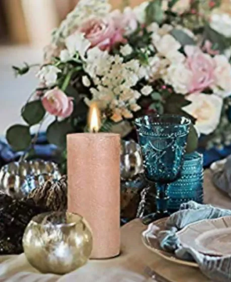 Candle Pillar Metallic Blush 5”