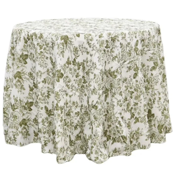Table Linen Olive Green Toile 132” Round