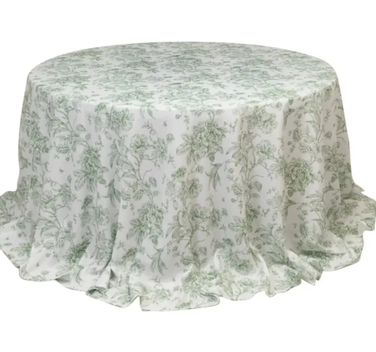 Table Linen Poly Sage Green Floral Toile 132” Round