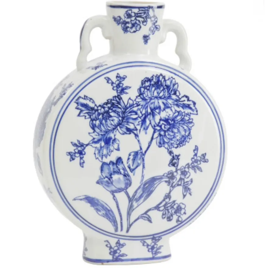 Vase Blue Floral Round Chinoiserie