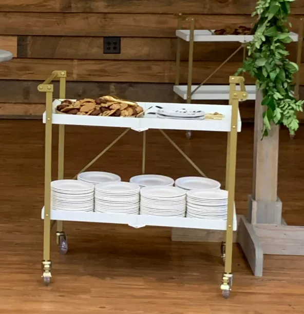 Display Rolling Cart White/Gold