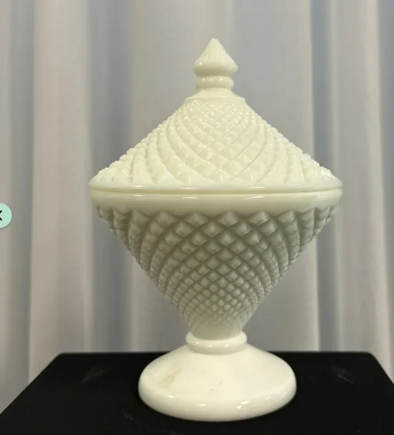 Vase Milk Glass Diamond Cut