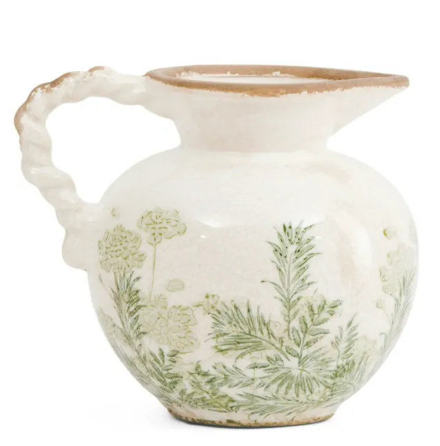 Vase Pitcher Olive Green Chinoiserie