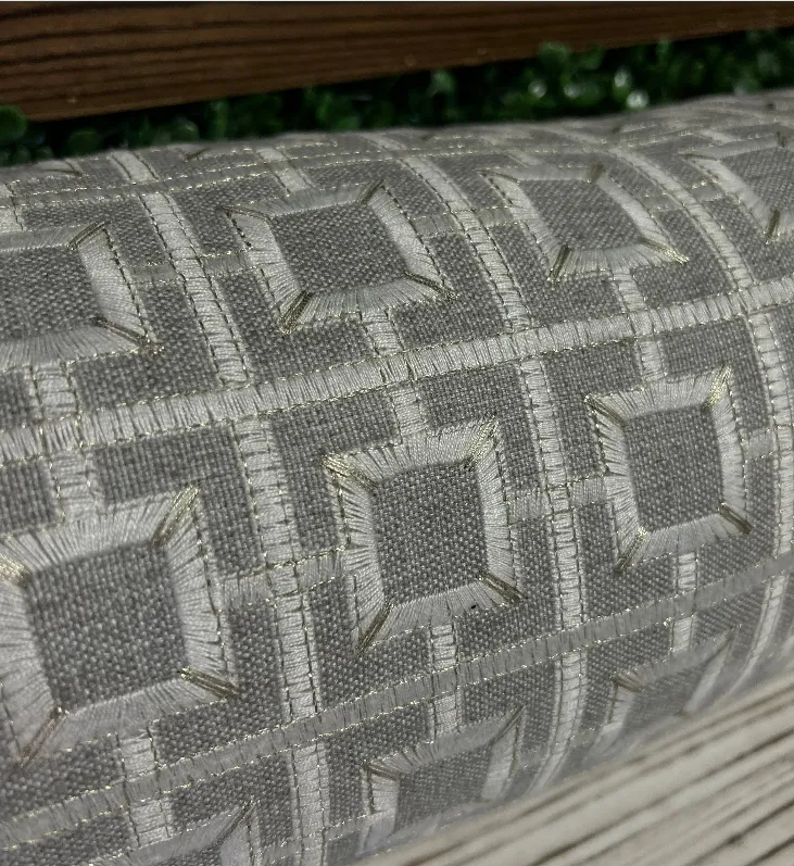 Accent Pillow Grey Embroidered Roll