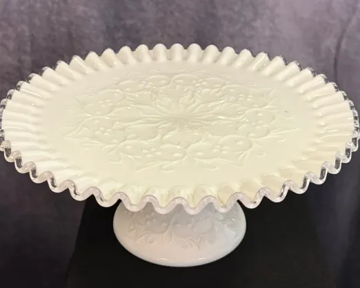 Cake Stand Vintage Milk Glass 9”
