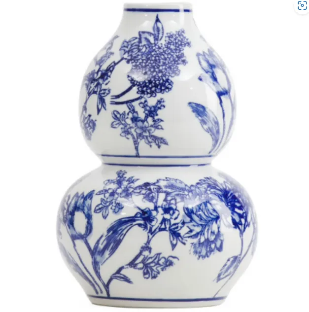 Vase Blue Floral Tulip Chinoiserie