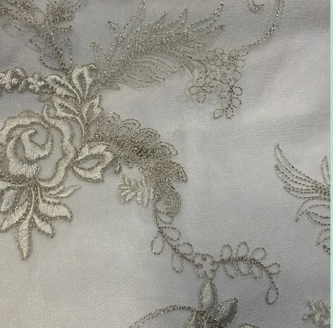 Table Linen Lace Metallic Pewter Silver 108” Round