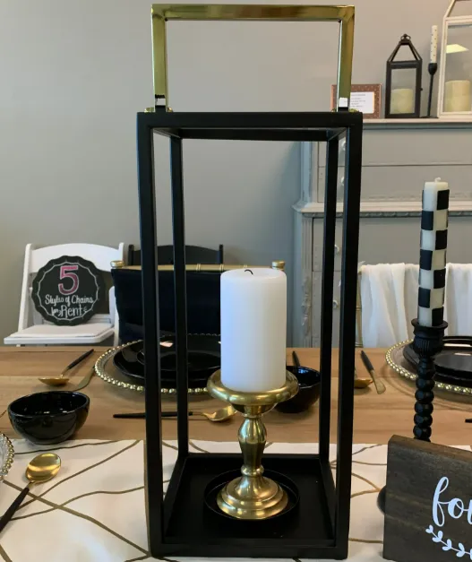 Lantern Black W/ Gold Handle 19.5”