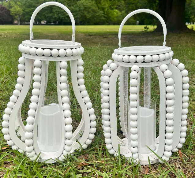 Lantern White Bead Curves 12”